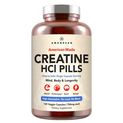 Amandean Creatine HCl Pills (Con-cret). American-Made. No Bloating, No Loading. Compare to Monohydrate Capsules. Cognitive, Muscle & Energy Support.