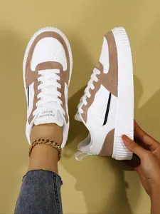 Women's Fashionable Patchwork Lace Up Training Shoes, Casual Comfortable Breathable Sports Shoes, Female All-match Round Toe Shoes for Daily Wear