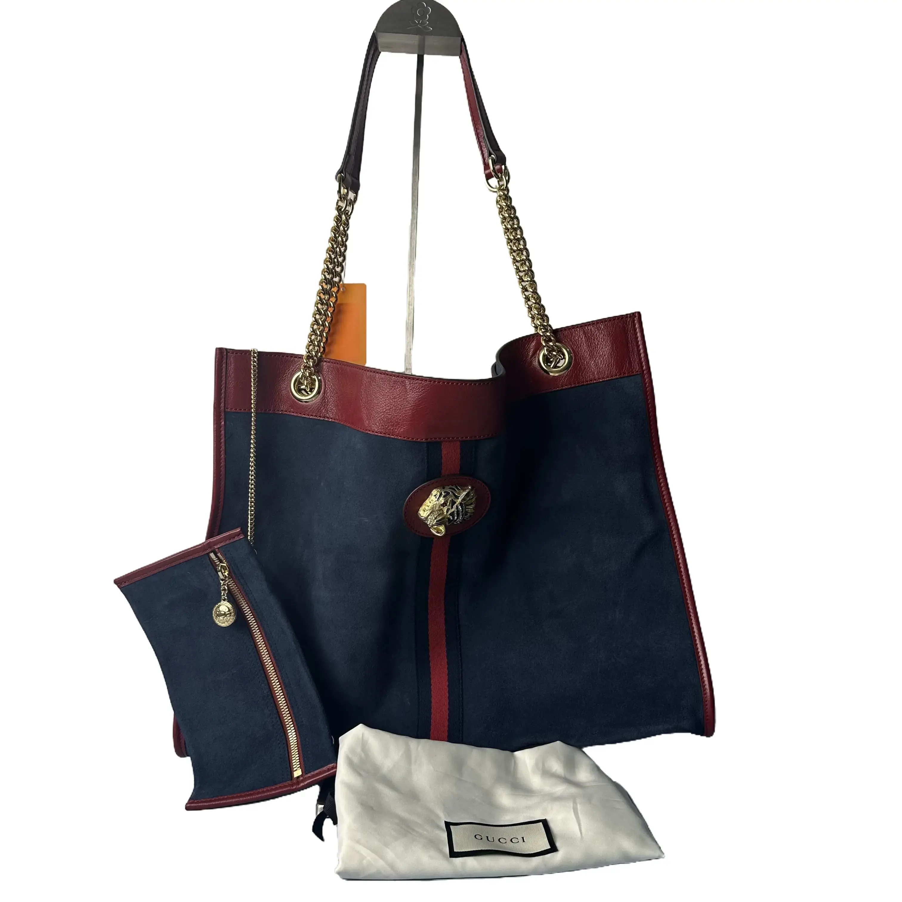 Pre-owned GUCCI Large‑size Rajah Crystal‑Enamel Chain Tote Handbag 45×35×6cm | With Original Dust‑Bag TKB00000214
