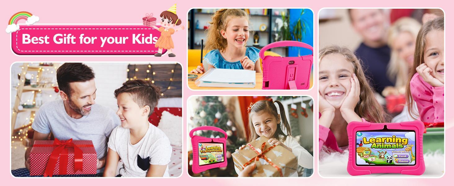 2026 New upgrade  Kids Tablet, 7-inch Android 32GB WiFi Tablet for Toddler, Learning Tablet with IWAWA App, Children's Tablet with Silicone Case Graphics Cellphone Anti-drop silicone case, Great Holiday Gift for Teens & Kids