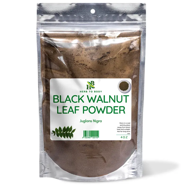 Herb To Body Black Walnut Leaf Powder - Halal Botanical Dietary Health Supplement, GMO-Free, Artificial Color-Free, Antibacterial Herbs, Finely Milled 4 oz & 1 lb Drink Mix for Nutritional Wellness Support (All Ages)