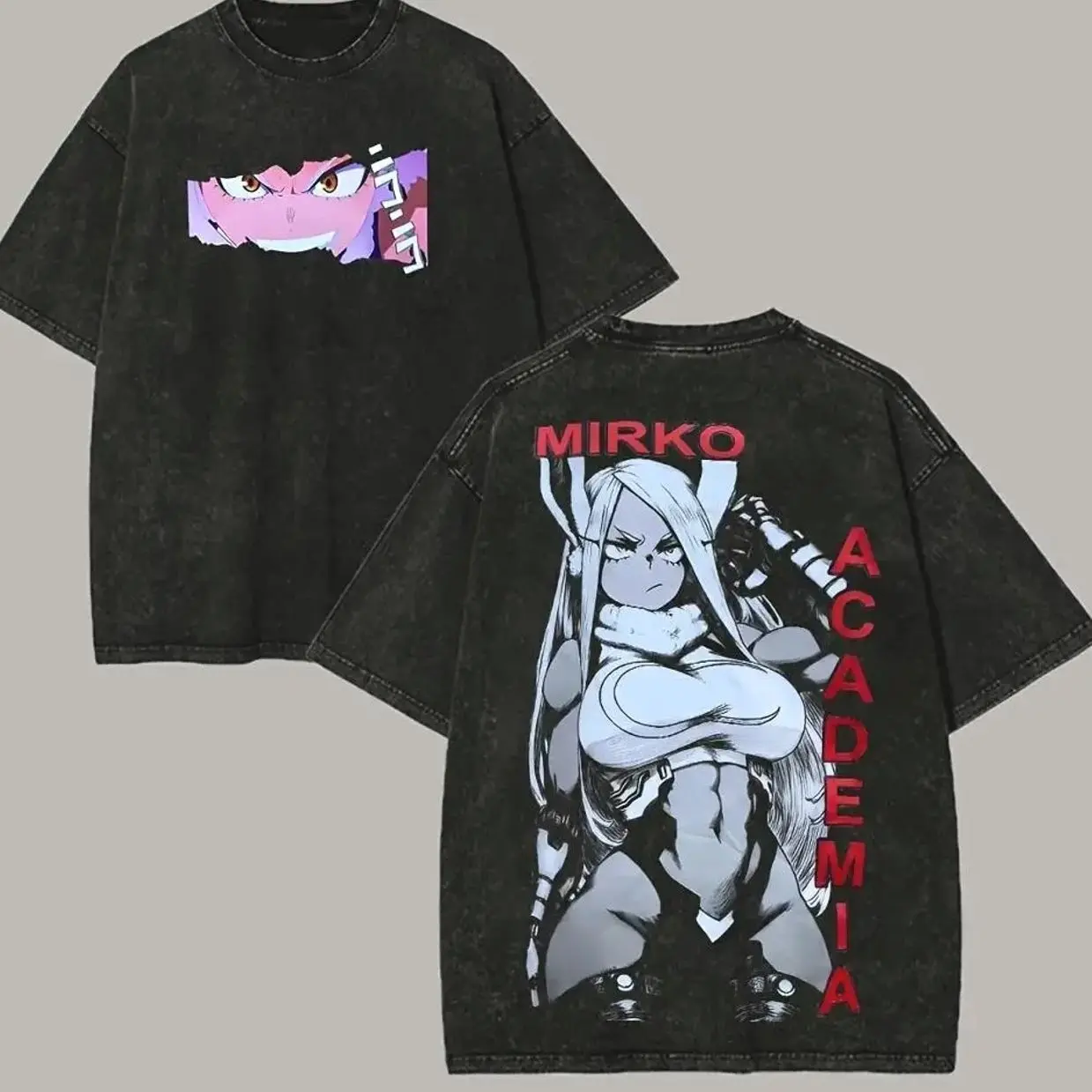 Men's Oversized My Hero Academia Mirko Graphic T-Shirt - Round Neck, Short Sleeve, Cotton, Unisex Streetwear Clothes, Durable, Pre-Washed, Relaxed, Soft, Casual, Classic, Cold Wash Tops, Tshirt
