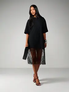MISSGUIDED Oversized Tee Dress With Lace Hem