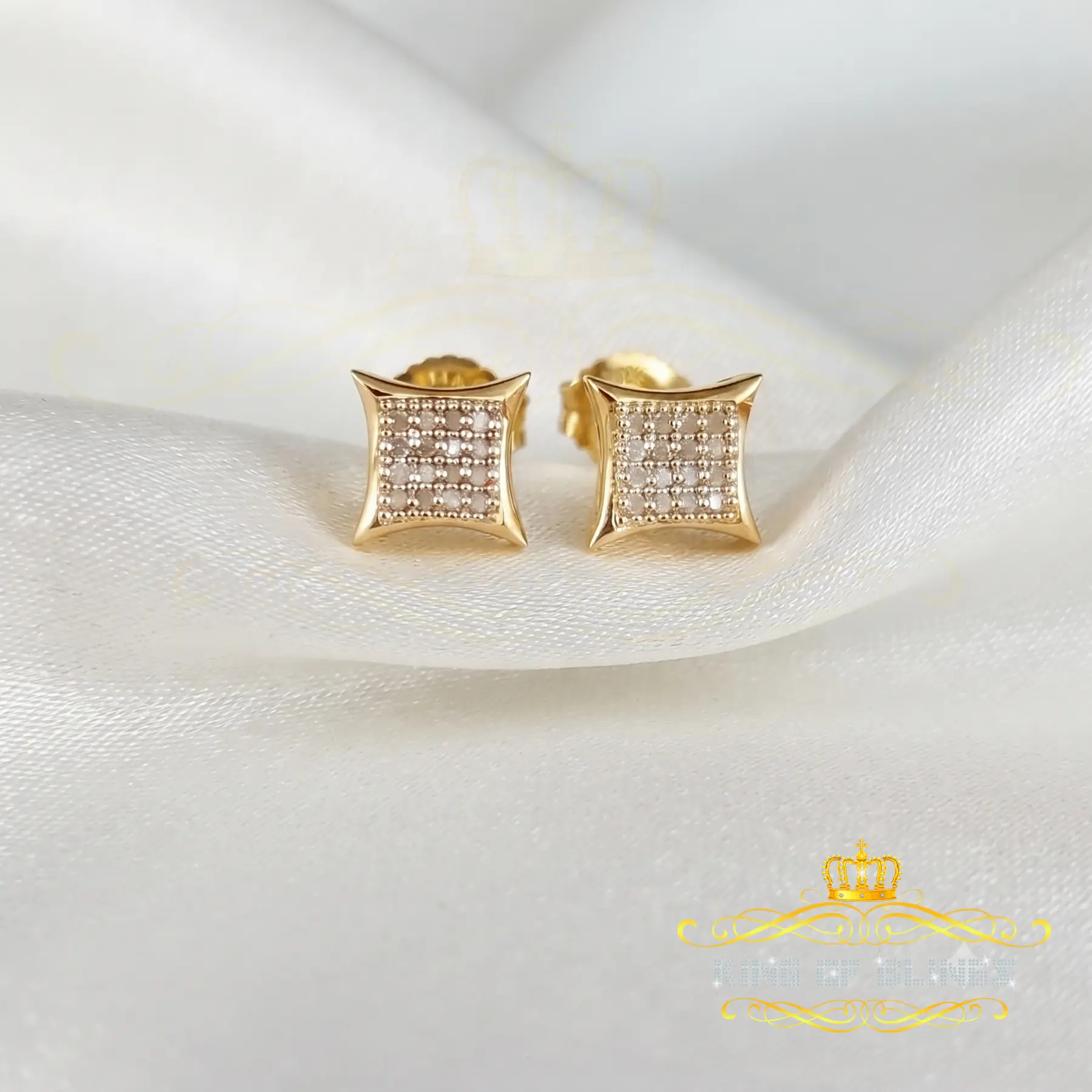 King of Blings-925 Sterling Yellow Silver Kite Shape 6.45MM size 0.10 CT Diamond Stud Earrings