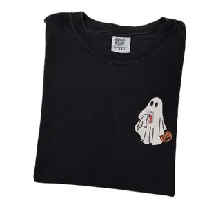 Embroidered Ghost Diet Coke T-Shirt - Black Crew Neck Short Sleeve with Unique Ghost Design