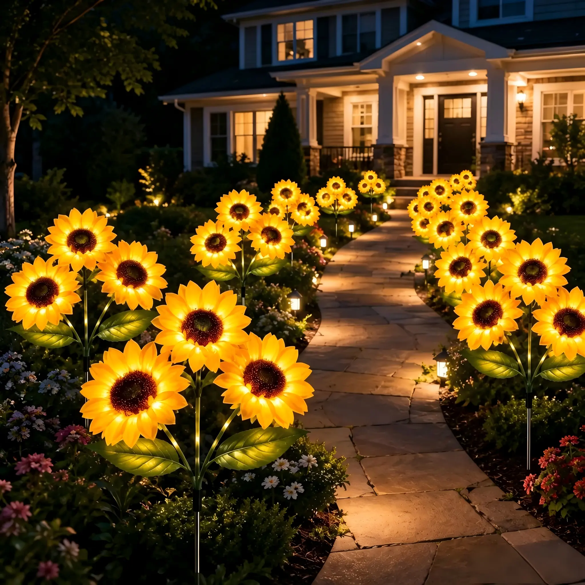 2pcs LED Sunflower Garden Lights, Realistic Night Glow, IP65 Waterproof Durable Plastic, Upgraded Panels, Energy Efficient Solar Outdoor Lights for Home Decor, Outdoor Mount Ground Lamps