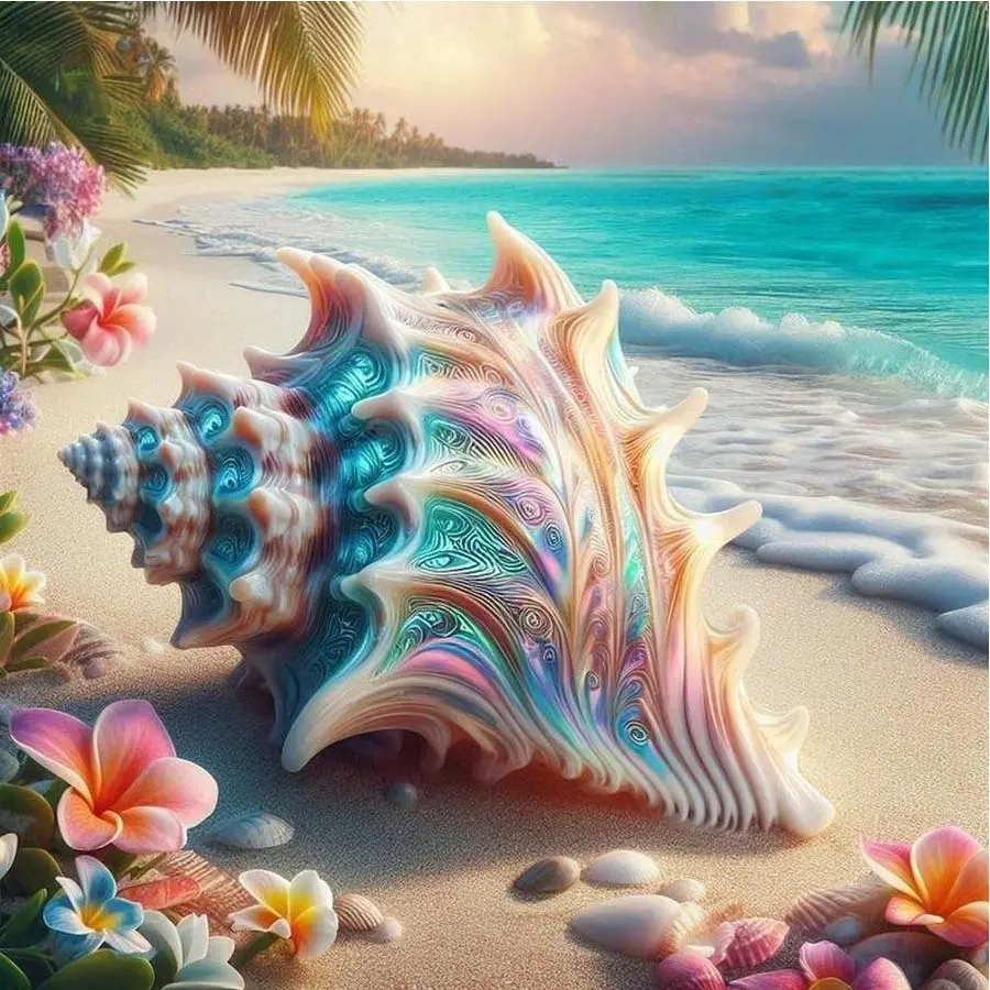 5D DIY Full Drill Round Diamond Painting - Diamond Art Kit Shells, Beach, Flowers Mosaic, Canvas - DIY Decorative Painting, Home Wall Decor, Suitable for Halloween, Christmas, Birthday, and Anniversary Gifts Diamond Painting Kits