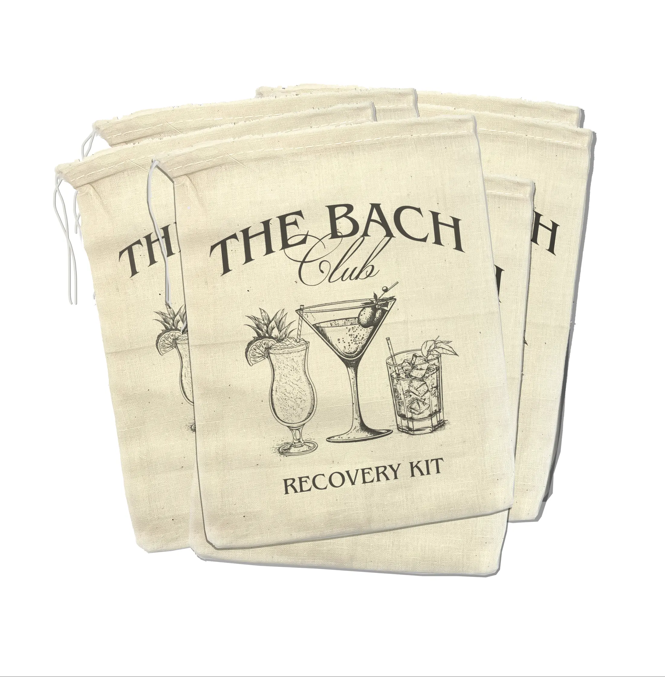 The Bach Club Custom Kit Party Bags and Gifts Pack of 6 - Reusable Design for Bachelorette Parties, Hangover Recovery, and Destination Trips