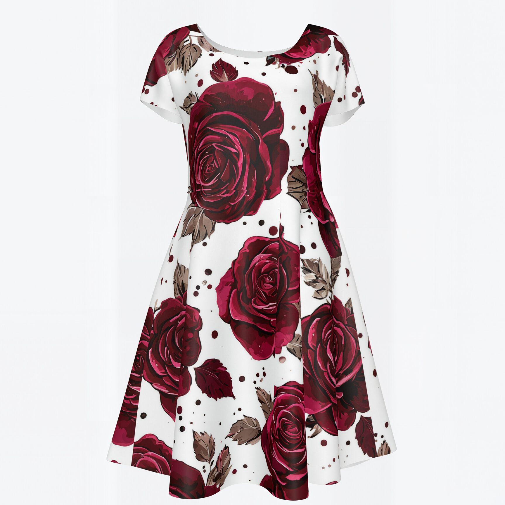 Vintage Floral Print Dress for Women Elegant Knee Length A-Line Swing Dress Short Sleeve round Neck Summer Casual Dress Fit and Flare Dress for Wedding Guest Party Cocktail Holiday Beach Travel Lightweight Comfortable