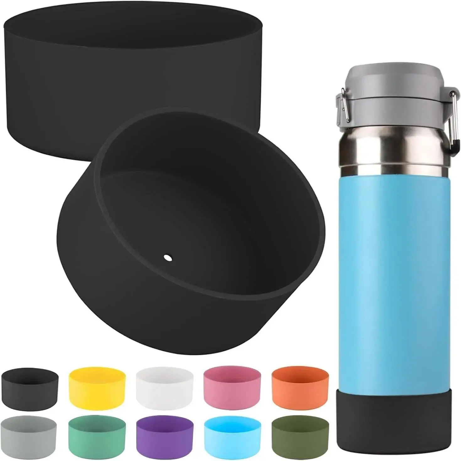2-Pcs Food-Safe Soft Silicone Boot Sleeve Covers & Scratch Guards for Quick Flip GO 36oz Water Bottle, Perfect Fit, Outdoor Sports Use, Multiple Colors, Customizable Appearance, Reduces Noise