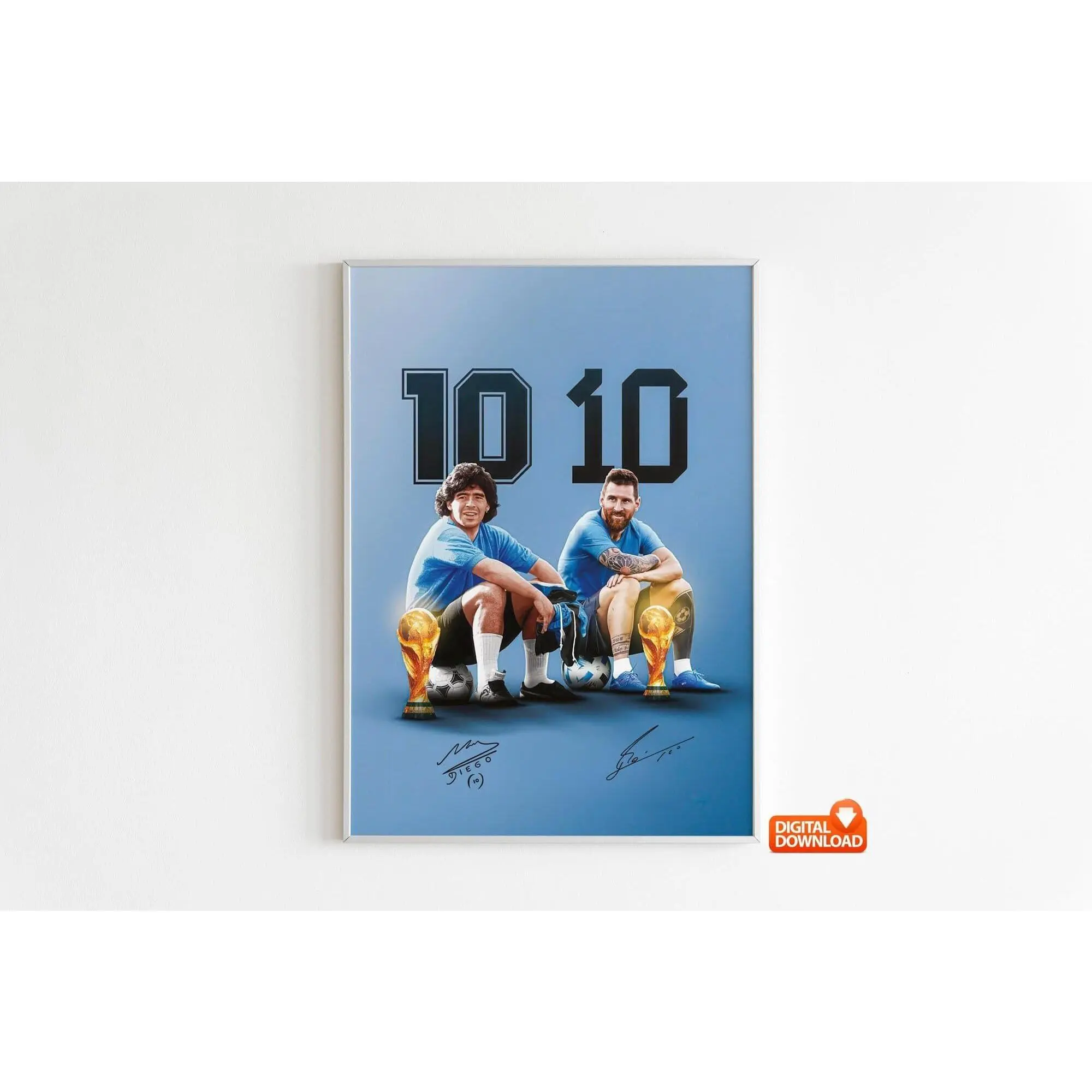 Diego Maradona Poster, Lionel Messi Poster, Soccer Legend Signed Football Poster( Unframed - Print Only )
