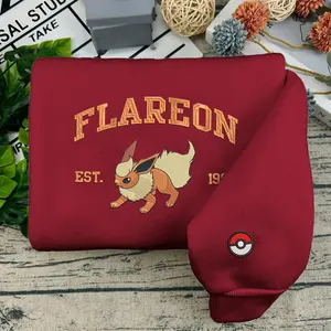 Flareon Pokémon Characters Embroidered Sweatshirt, Flareon Pokemon Matching Emdroidery Sweatshirt, Custom Pokemon GO On Sleeve Sweater, Trendy Unisex Crewneck Sweater For Men And Women, Gifts For Bf Gf, Designer Clothing