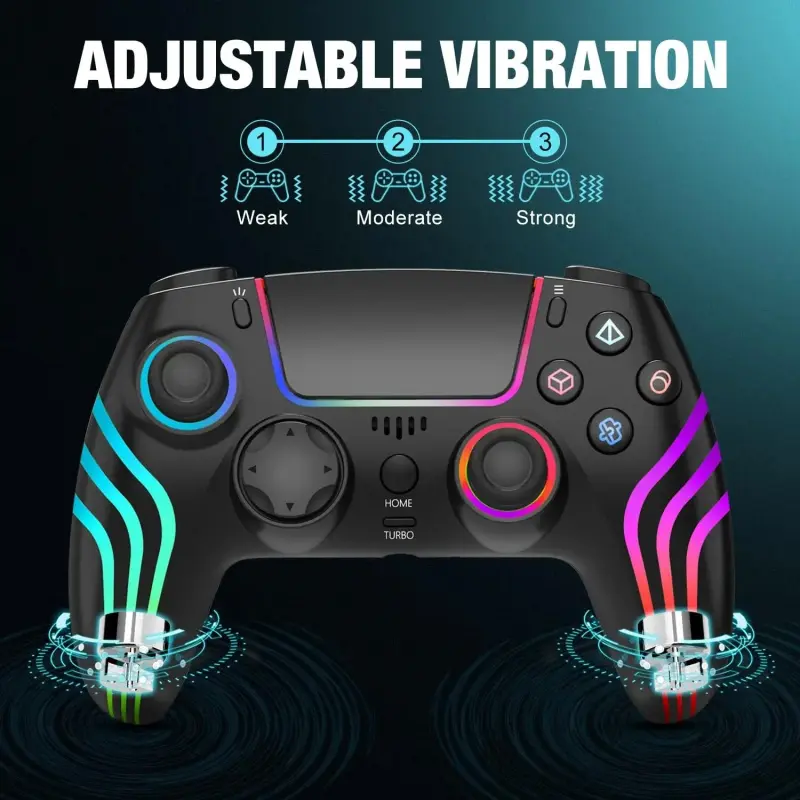 RGB Wireless Game Controller for PS5 Bluetooth Replacement Gamepad for P5/ Windows PC Rechargeable Double Vibration Motion Sensor Joystick Remote Joypad with 1500mAh Battery,Turbo