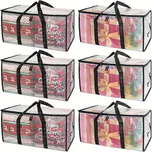 6pcs Large Heavy-Duty Moving Bags with Reinforced Buckle Closure & Sturdy Black Strap - Foldable Plastic Storage Totes for Clothes, Furniture,, Seasonal Decor - Label Area (Pink/Red Plaid/Green) - Space Saver Organizers