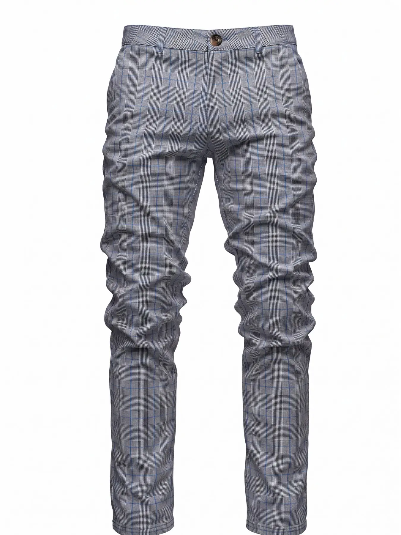 Men's Elastic Fitted Business Suit Pants, Houndstooth Elegant Fashion Formal Pants, Comfortable Anti-Wrinkle Long Pants for All Seasons, Checked, Plaid, Button Up Trousers