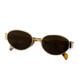 A Pair of Retro Oval Cat-Eye Golden Metal Frame Fashion Glasses - Suitable for Daily Wear And Party Neutral Decorative Glasses, Unisex