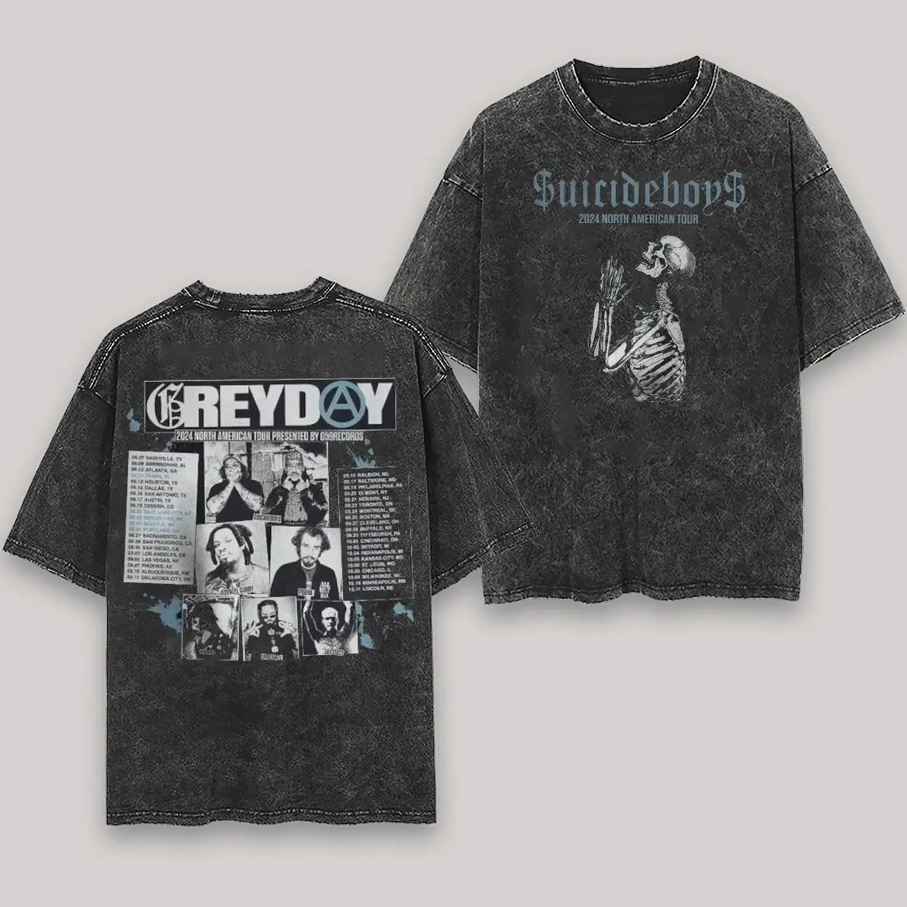 Suicideboys G59 2024 Tour Men's Vintage Punk Gothic Pullover Hiphop Hooded Streetwear Greyday North American Tour A6 Retro Vintage Streetwear Rap Hiphop Unisex Oversize Washed Heavyweight Cotton T-shirt, Gift For Rap Fan, Rap Lover E59