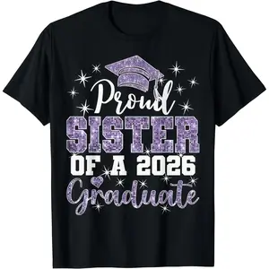 Proud Sister Of A 2026 Graduate T-Shirt IPurple Glitter Graduation Family Tee