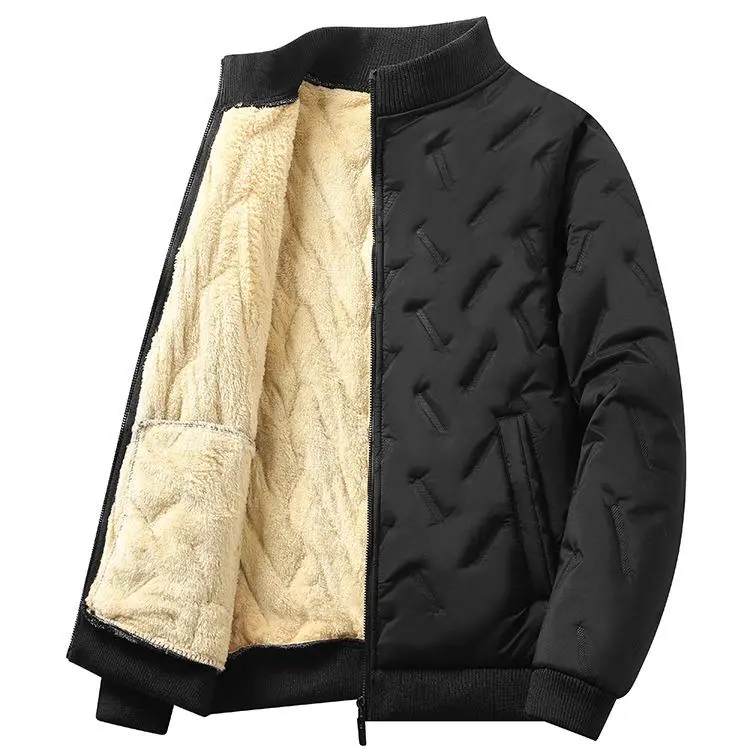 Men's Hooded Jacket with Warm Fleece Lining, Long Sleeve Fitted Plain Polyester Outerwear with Zip Closure for Winter Casual Wear, Chic, Zipper, Dry Clean, Woven, Pull On
