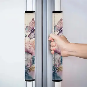 2pcs 4.7x15.7 inch Pastel Watercolor Butterfly and Flower Pattern Kitchen Appliance Handle Covers Removable and Reusable Protective Covers for Refrigerator/Dishwasher/Microwave/Oven.  Home Decor, Holiday Gift.0110LYY