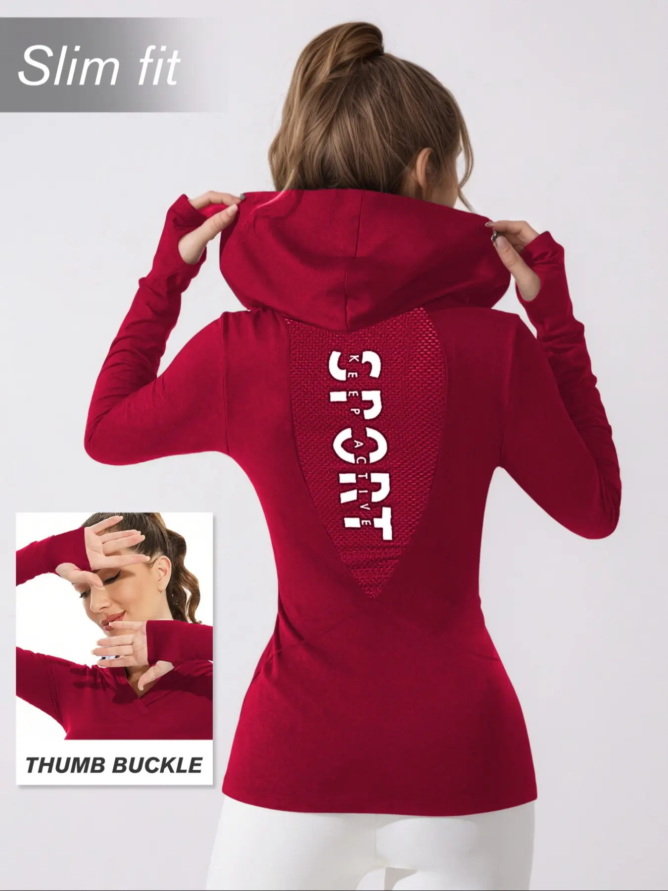Women's Sport Hoodie Sweatshirt Athletic Fashion Activewear, Yoga Gym Activewear Running Fitness Exercise Tight Long Sleeve Thumb Hole Breathable Casual Mesh V Neck Pullover Fitness Apparel