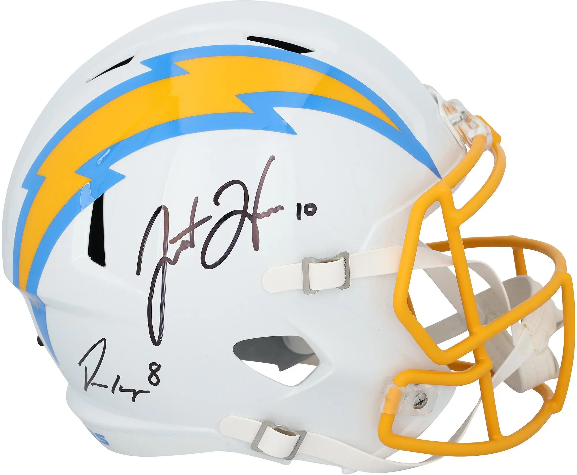 Omarion Hampton and Justin Herbert Los Angeles Chargers Autographed Riddell Speed Replica Helmet - Fanatics Authentic Certified