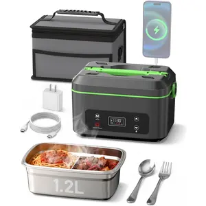 Heated Lunch Box, 100W Cordless Electric LunchBox with Scheduled Heating and Leakproof 1.2L  Operated  Warmer for  Travel Jobsite, Portable for  Drivers Workers Adults