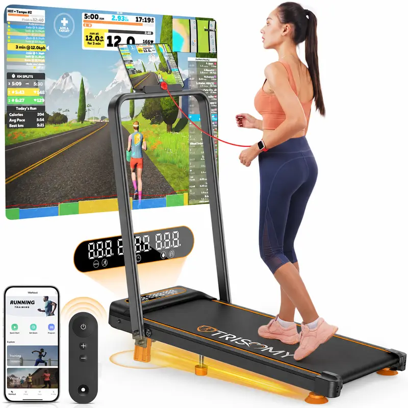 Trisomy 4-in-1 Foldable Portable Under Desk Treadmill - 3.5HP Low Noise Motor, Manual Incline, Compact, Remote Controlled, App-Enabled Home Workout Exercise Equipment for Office, Walking Pad, Home Workout Equipment