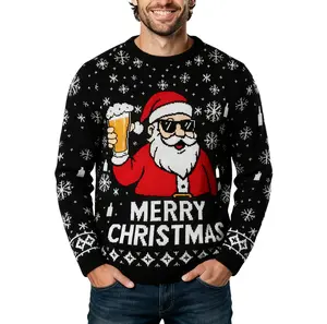 Ugly Christmas Sweater Men: Funny Snowflake Santa Hilarious Xmas Claus Soft Pullover Long Sleeve Knitted Sweaters