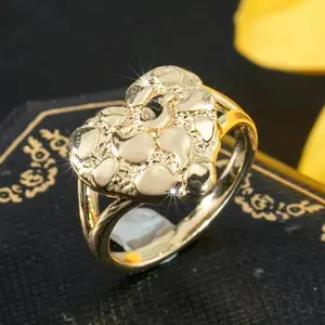 Gold Plated Textured Heart Statement Ring Chunky Bold Unisex Elegant Fashion Jewelry