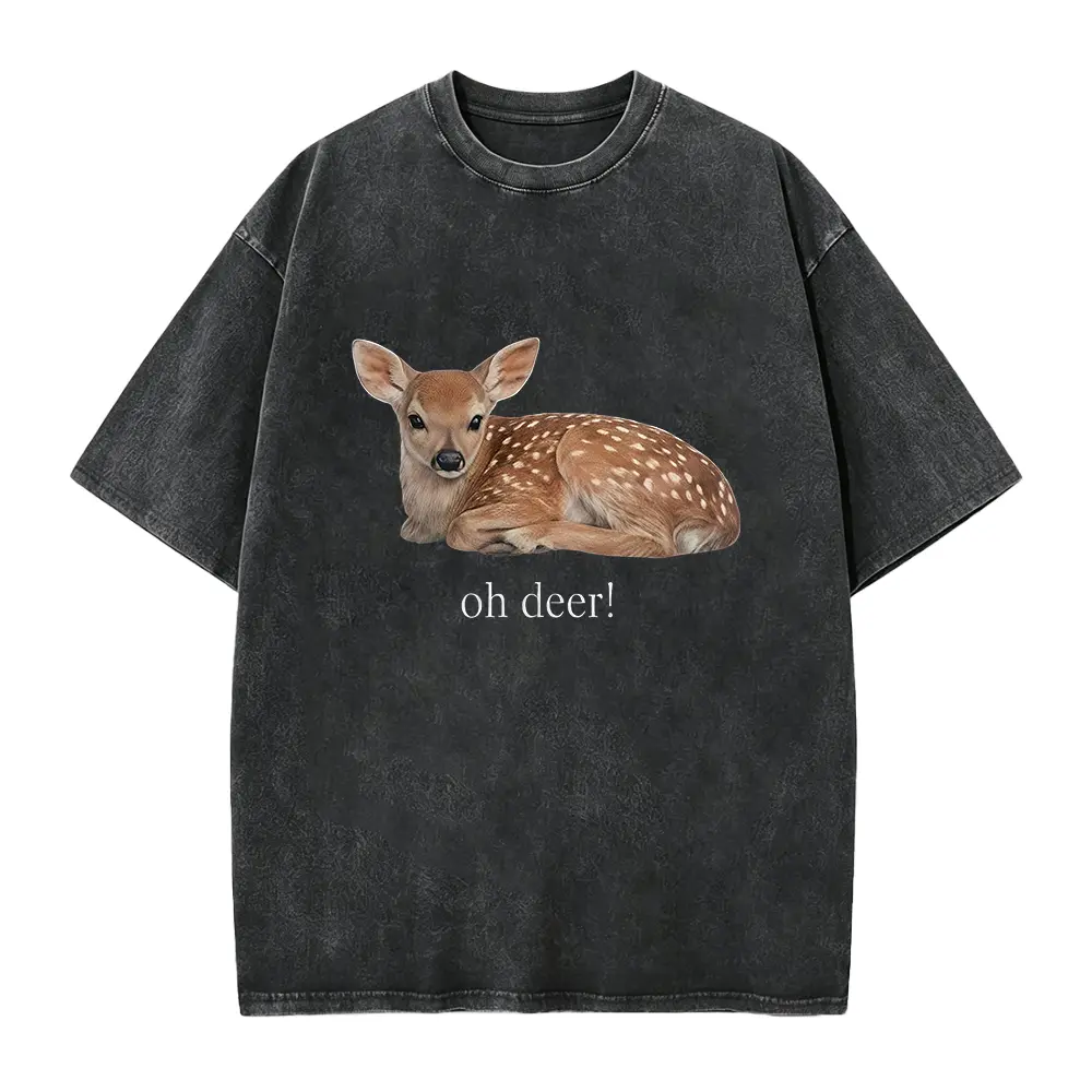 Women's Vintage Style Smooth Seamless Cotton Oh Deer Graphic Casual T-Shirt