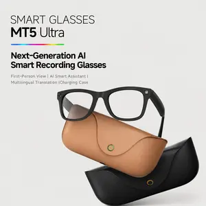 women's sunglasses with 8MP HD Camera, Smart Recording Glasses, Dual Lenses Included, Open-Ear Audio, Real-Time Translation, Voice Assistant, Leather Charging Case for Travel Daily Use