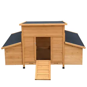 RUNVA Wooden Chicken Coop with 6 Nest Boxes, Waterproof Asphalt Roof, Fir Wood Construction, Ventilated Windows & Removable Tray, Outdoor Hen House for Patio Backyard