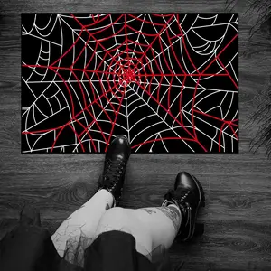 Halloween Spider Web Pattern Rug, Soft Comfortable Non-Slip Area Door Mat, Unique Halloween Home Decor for Entryway Bedroom Living Room Closet