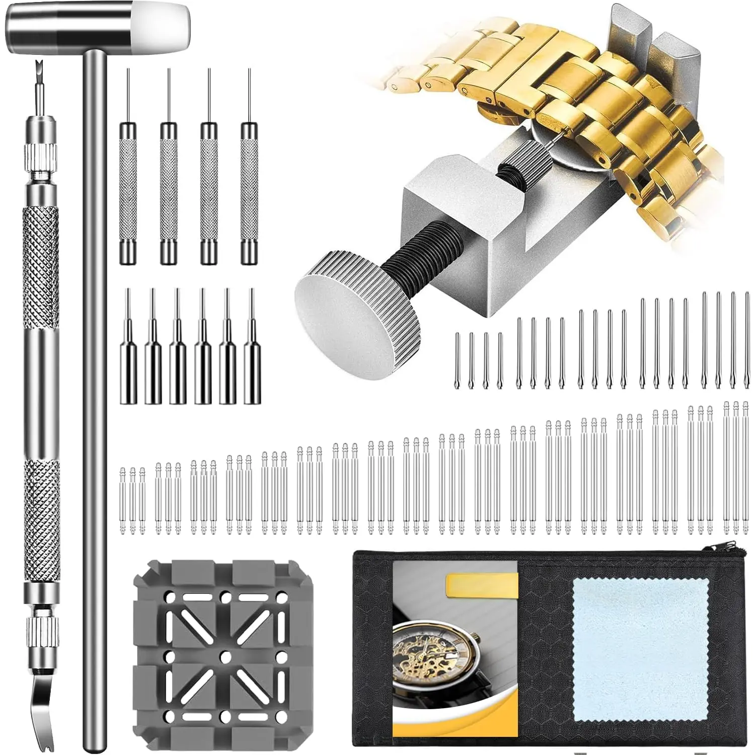 Watch Link Removal Kit: Professional Watch Strap Adjustment Tool Band Replacement Bracelet Resize Kit for  Size with 108 count Spring Bars 20 count Link Pins
