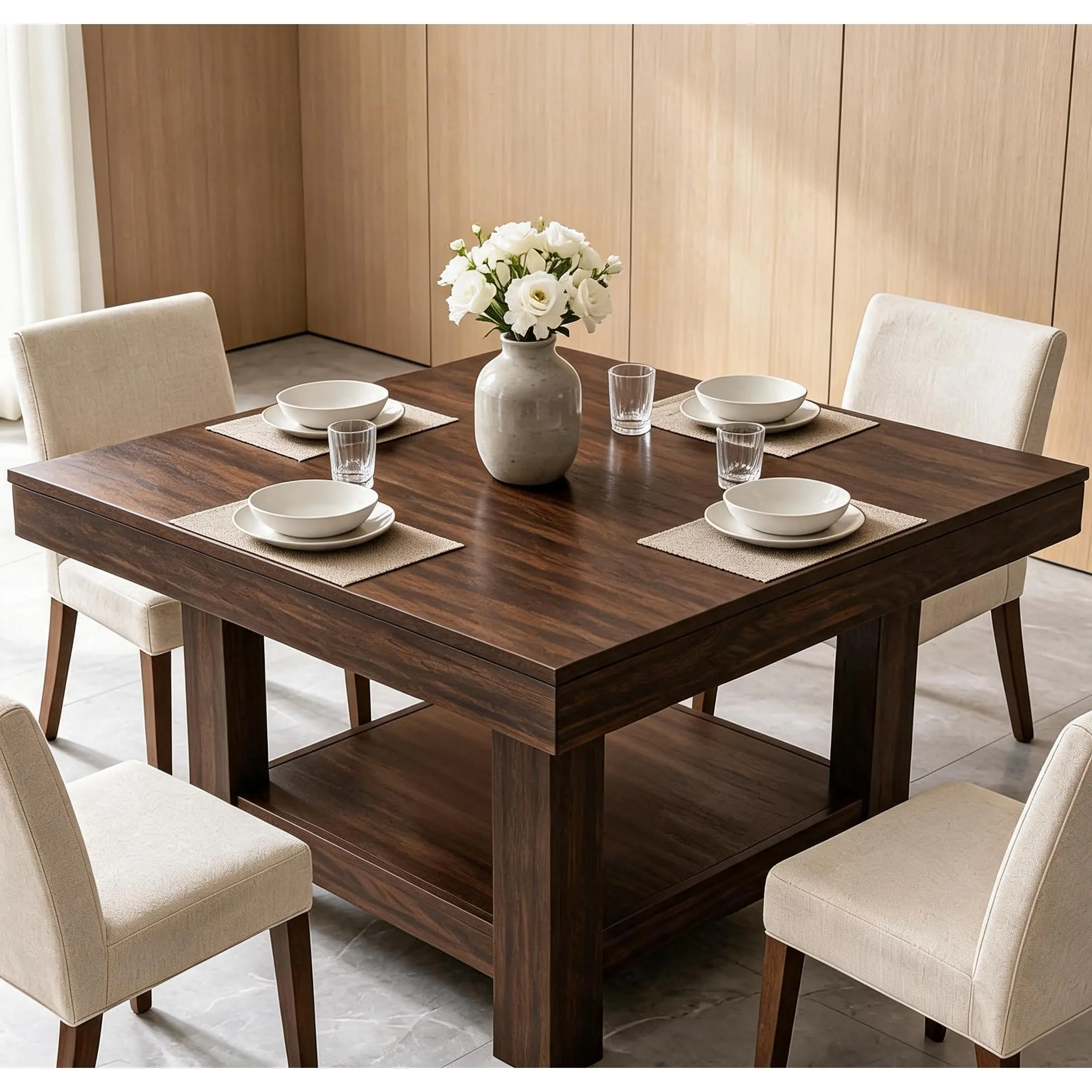 47.2 Inch Square Dining Table, Triangle Metal Frame 400Lbs Kitchen Table