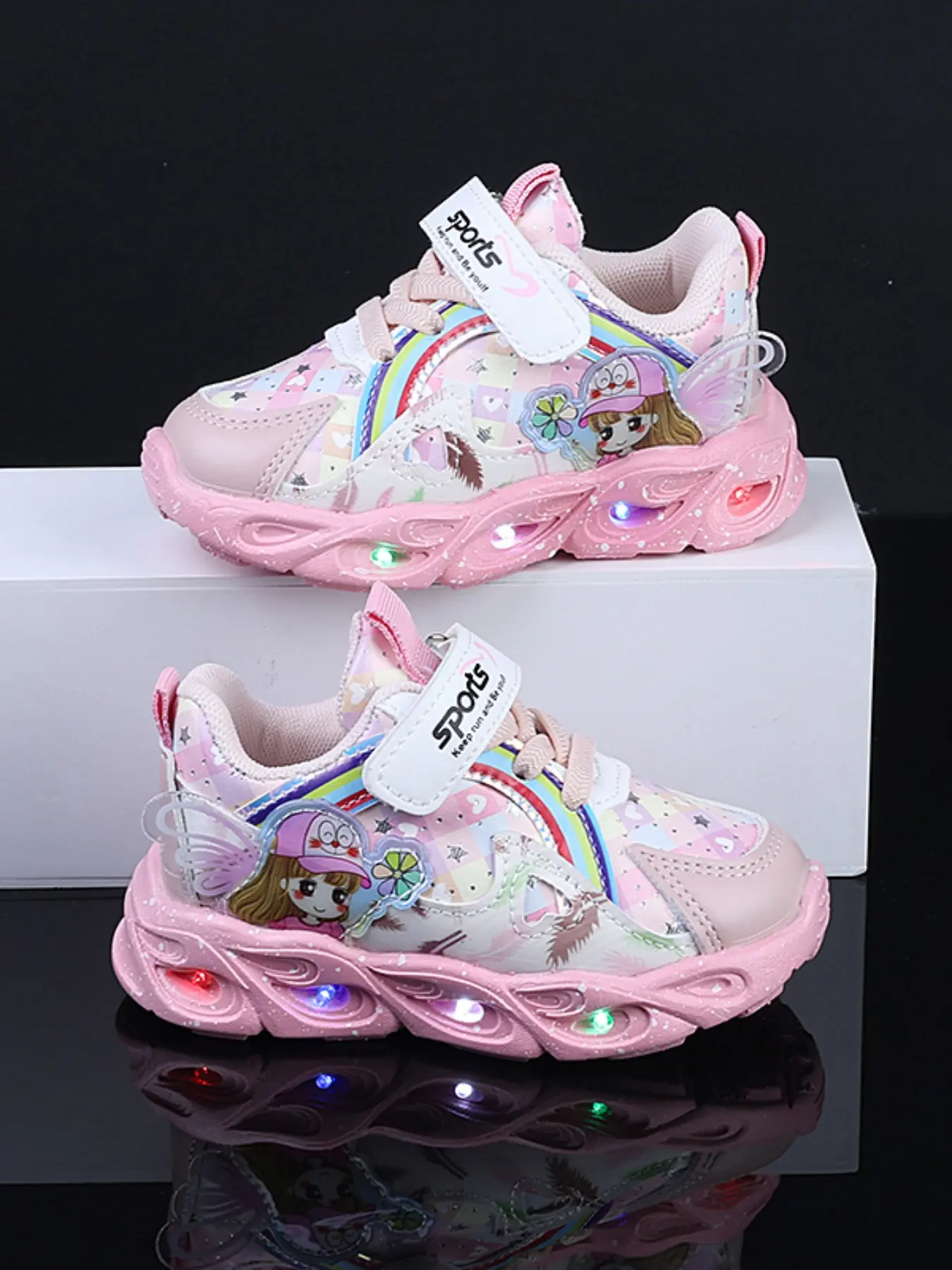 New 2026 Kids Girls Glowing Light-Up Shoes, Led Shoes, Led Lighting Shoes, PU Leather Casual Sneakers for Home & Outdoor, Spring & Fall Sporty Footwear, Casual Trainer Shoes