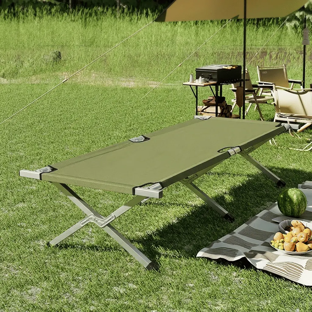 75‑Inch Flat‑Laying Folding Camping Bed, Portable Split‑Design Guest Cot with Storage Bag, Deep‑Sleep Outdoor Bed, Green Matching for Camping, Holiday Gift for Mother’s Day & Christmas