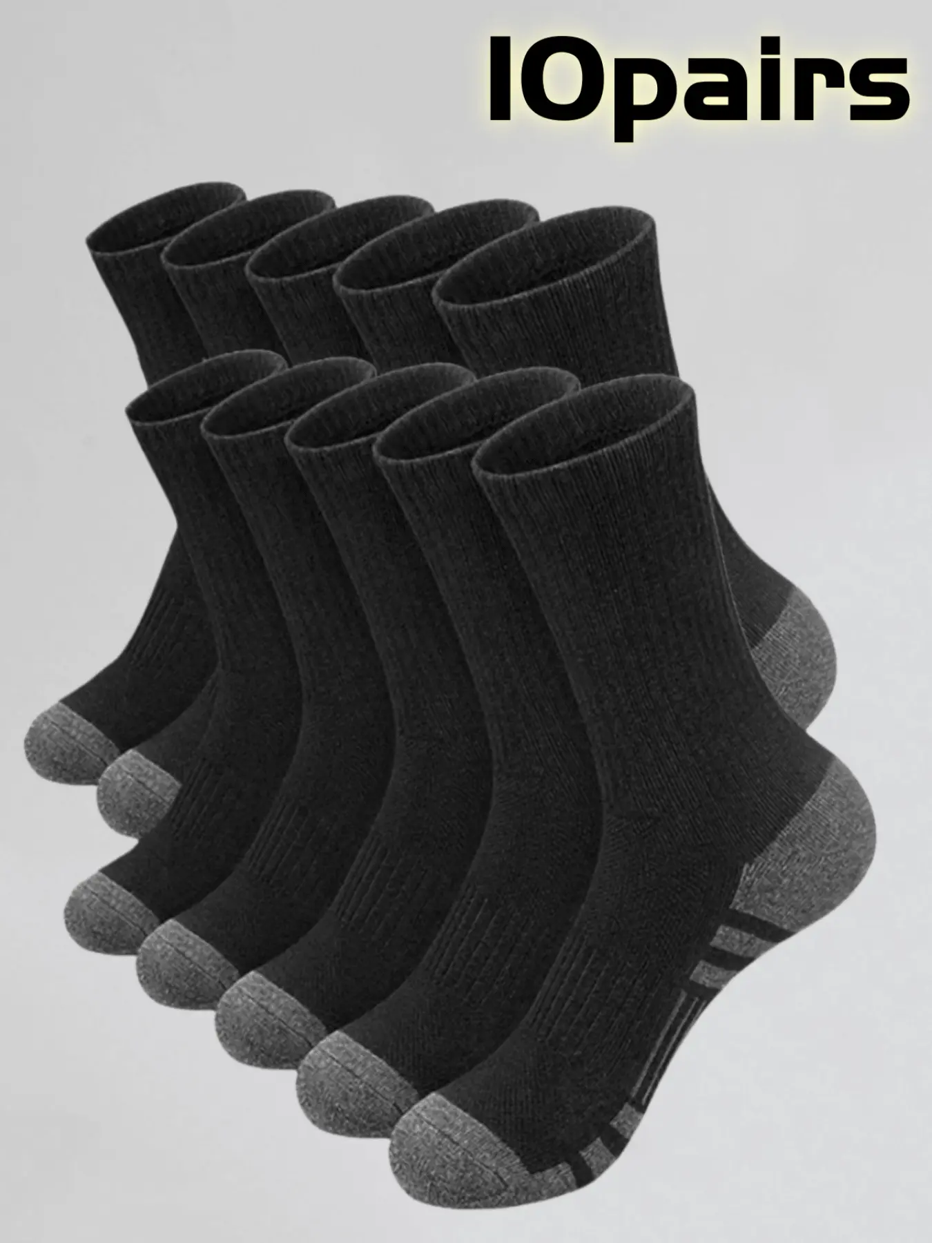 10 Pairs Unisex Work Socks, Breathable Soft Comfort, Patchwork Design, Sporty Style, All Seasons Wear, Casual & Sports, Breathable Fabric Socks, Knitted Socks, Sock Sets