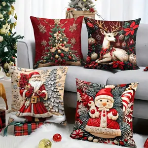 4-Piece Christmas Cushion Covers Set, 45x45cm Soft Plush Material, Hidden Zipper Design, Perfect for Home Decor & Festive Celebrations