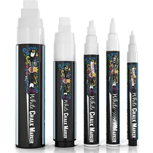 5 count White Chalk Markers -  Liquid Chalkboard Markers, White Liquid Chalk Marker for Windows, Glass - 1, 3, 6, 10, 15mm Tips