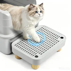 Litter Box Step, Litter Box Ramp/Catcher with Wooden Base, Anti-Tracking & Easy to Clean, Ideal for Small & Elderly Cats