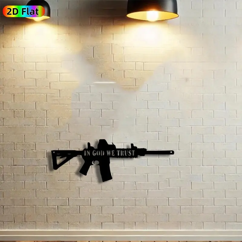 1pc "In God We Trust" Rifle Metal Wall Art, Patriotic Gun Statue Mural, Bold Patriotic Artwork, Intricate Craftsmanship, Perfect for Independence Day, Veterans Day Decor, Man Cave Garage Patriotic Office Decor, Ideal Gift for Patriotic Enthusiasts