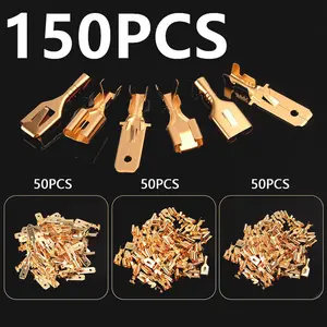 150pcs 6.3mm Male & Female Spade Connector, Quick Splicing Crimp Terminal, Non-Insulated Wire Connector for Electrical Wiring, Relays, Audio Speakers