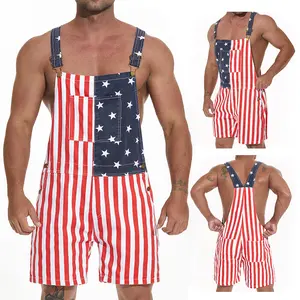 American Flag Overalls for Men and Women, Unisex Bib Pants with Soft Stretch Fabric, Breathable Summer Streetwear Outfit for Independence Day, Memorial Day, National Holiday Festivals, Parades, Parties and Casual Vacation Wear