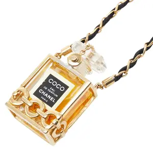 Pre-owned CHANEL Brass Small Leather Goods Perfume Bottle Necklace