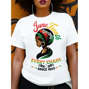 Women'S Juneteenth Pattern T-Shirt | "Breaking Every Chain Since 1865" Design, Vibrant Geometric Print, 100%, Short-Sleeved, Crew Neck, Ideal for Spring/Summer And All Year Round, Perfect Juneteenth Gift for Friends And Family