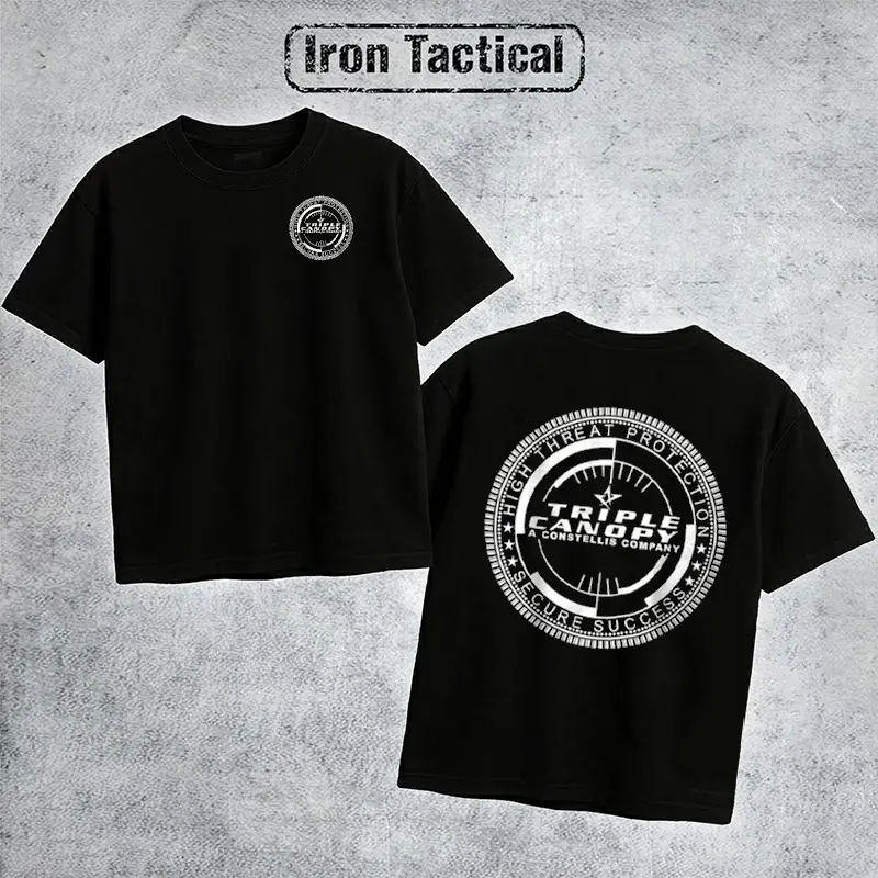 Iron Tactical Triple Canopy Security T Shirt Men's Retro Tactical Triple Canopy Logo Graphic Tee Outdoor Sports Apparel Gift Men