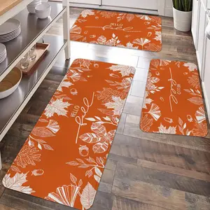2/3pcs autumn Thanksgiving kitchen floor mat carpet, autumn maple leaf printed flannel soft, anti fall floor mat, Thanksgiving party kitchen, dining room, living room, entrance door, laundry room floor decoration carpet, Farmhouse kitchen rug