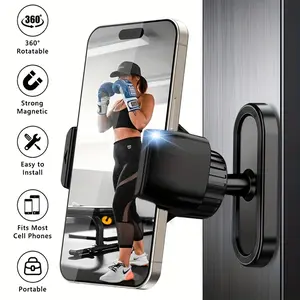 Magnetic Phone Holder Mount Stand for Gym, 360 Degree Rotating Strong Magnet Base, Easy Install Compatible with 4.7-6.5 Inch Smartphones, Durable Gift for Friends & Family
